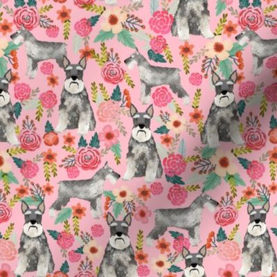 schnauzer floral fabric - dogs with cropped ears design cute mini schnauzers design - pink