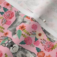 schnauzer floral fabric - dogs with cropped ears design cute mini schnauzers design - pink