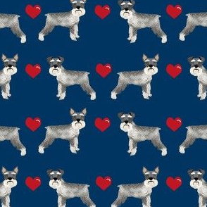 schnauzer love fabric - cropped and natural ears - schnauzer fabric - navy