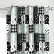 baby bear - woodland patchwork fabric - black mint grey - bears (90)