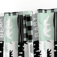 baby bear - woodland patchwork fabric - black mint grey - bears (90)