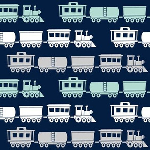 trains on navy - modern train fabric