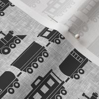 trains - grey on linen