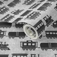 trains - grey on linen