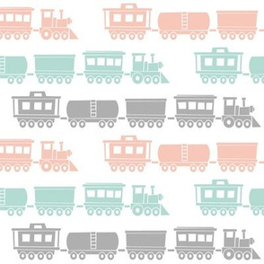 multi trains - pink, mint, grey - baby girl train fabric