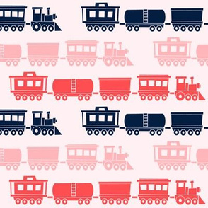 multi trains on pink - train fabric - baby girl