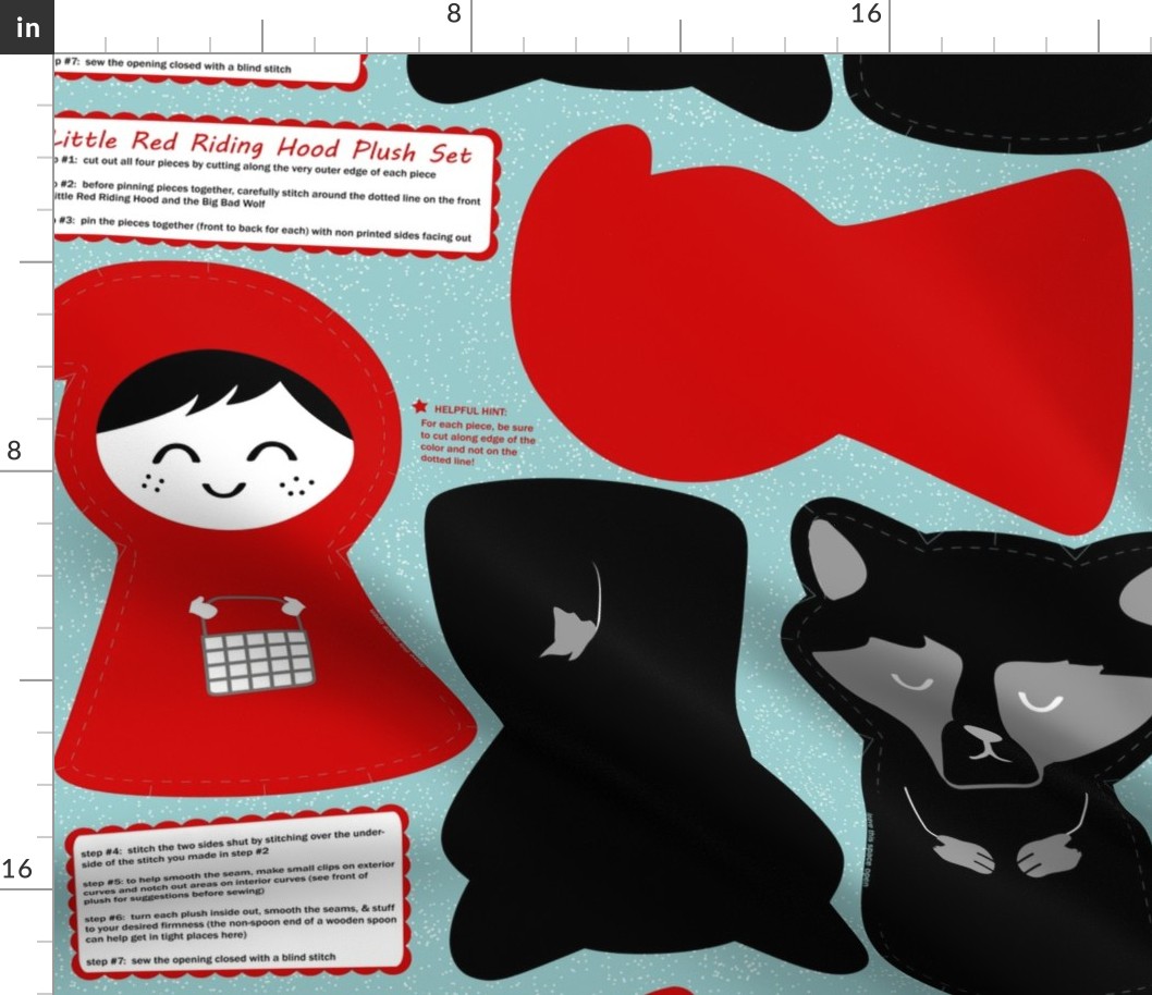 DIY little red riding hood plush pattern set - click to see sewn