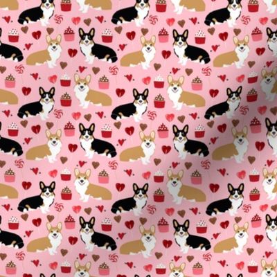 corgis tri colored corgi fabric cute valentines love pink design best cupcakes and sweet design - (small)