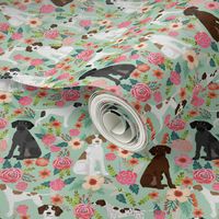 english pointer florals fabric - pointer dog design - mint