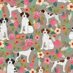 english pointer florals fabric - pointer dog design -tan