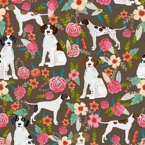 english pointer florals fabric - pointer dog design - brown