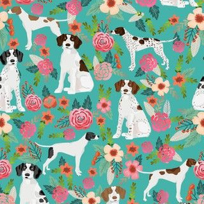 english pointer florals fabric - pointer dog design - turquoise