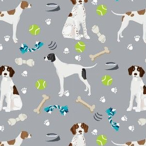 english pointer dog fabric - dogs and toys design - grey