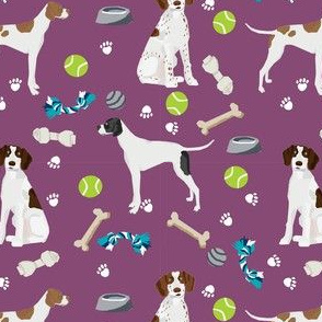 english pointer dog fabric - dogs and toys design - purple
