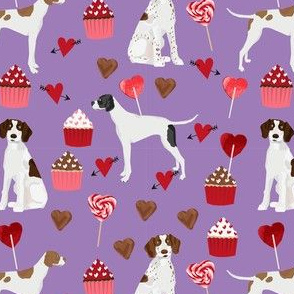 english pointer dog fabric - valentines love cute cupcakes design - purple