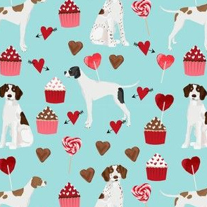 english pointer dog fabric - valentines love cute cupcakes design - blue