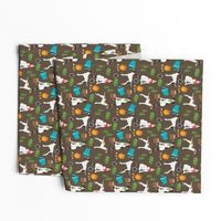 english pointer dog fabric - dogs and camping outdoors summer design - brown