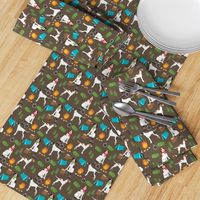 english pointer dog fabric - dogs and camping outdoors summer design - brown