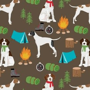 english pointer dog fabric - dogs and camping outdoors summer design - brown
