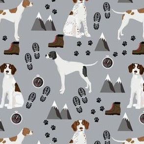 english pointer hiking dog fabric - outdoors compass mountains design - grey