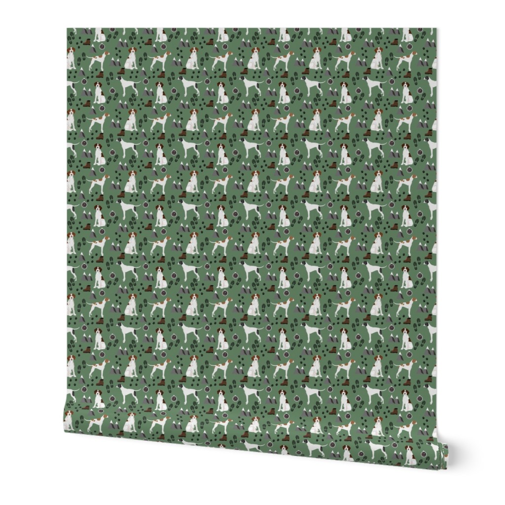 english pointer hiking dog fabric - outdoors compass mountains design - green