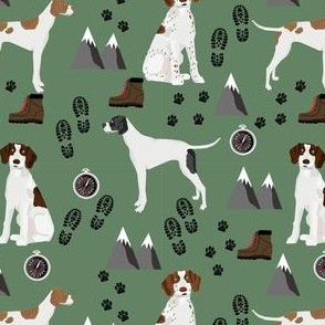 english pointer hiking dog fabric - outdoors compass mountains design - green