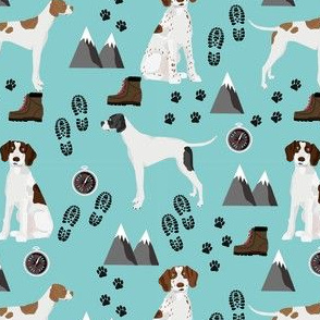 english pointer hiking dog fabric - outdoors compass mountains design - blue