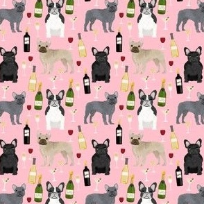 frenchie wine fabric - french bulldog and drinks fabric - pink