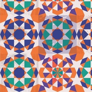 Eight Pointed star - orange, green and purple