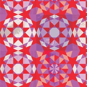 Eight Pointed star - vivid scarlet orange and lilac