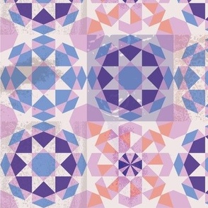 Eight Pointed star - textured purple, pink and cream - large scale