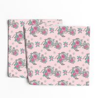 Anchor Nautical & Vintage Boho Roses Flowers Grey on pink