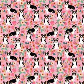 corgi tri colored cute dog pink florals flowers corgi best corgi fabric (ULTRA TINY)