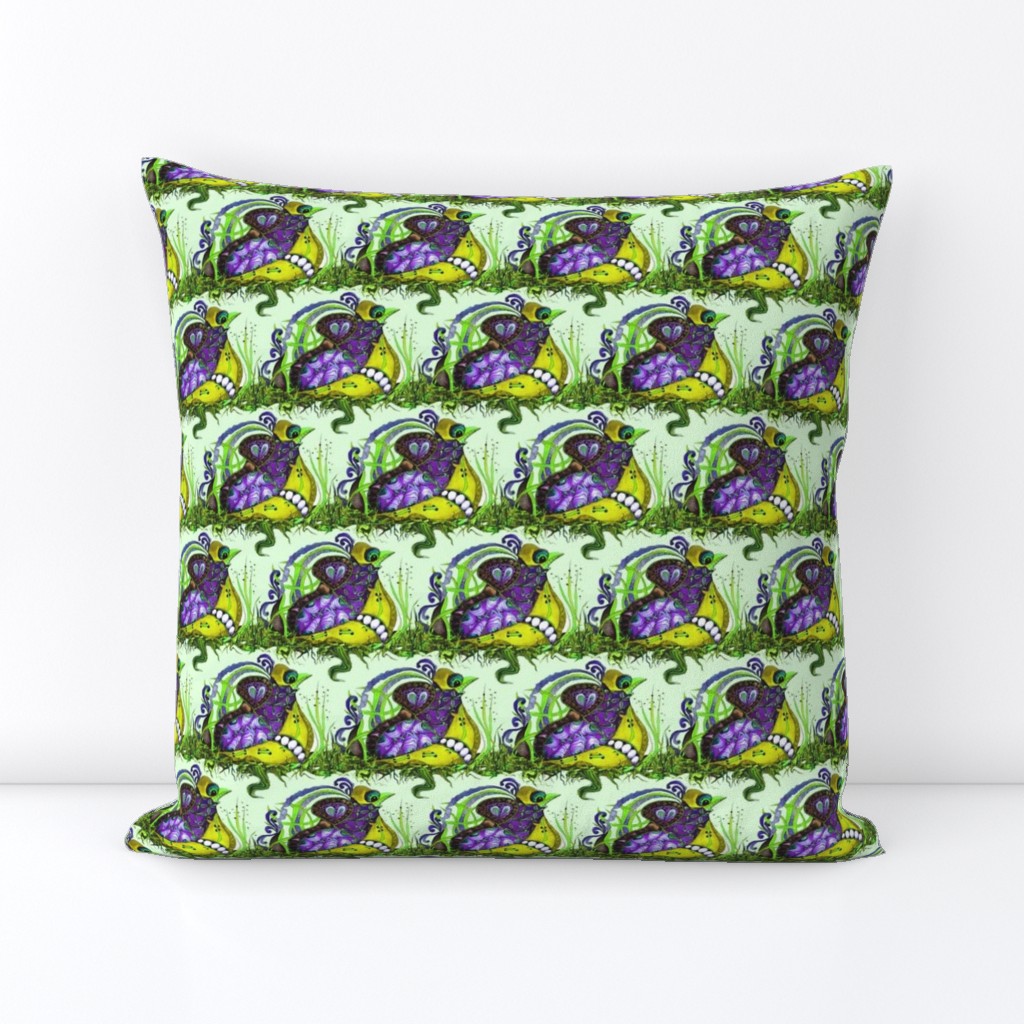 Medium - Fantastical Quail on Nest in Lime, Purple and Olive Green