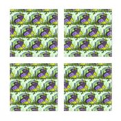 Medium - Fantastical Quail on Nest in Lime, Purple and Olive Green