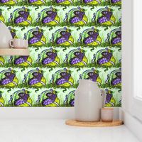 Medium - Fantastical Quail on Nest in Lime, Purple and Olive Green