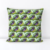 Medium - Fantastical Quail on Nest in Lime, Purple and Olive Green