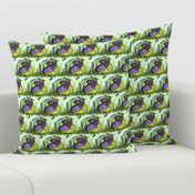 Medium - Fantastical Quail on Nest in Lime, Purple and Olive Green