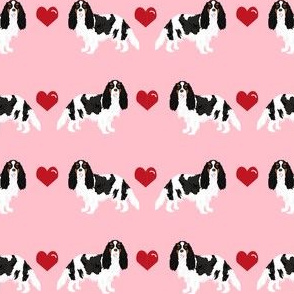 cavalier king charles spaniel tricolored love hearts dog breed fabric pink
