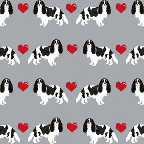 cavalier king charles spaniel tricolored love hearts dog breed fabric grey