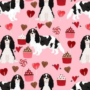 cavalier king charles spaniel tricolored valentines cupcakes love hearts dog breed fabric  pink