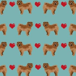 chow chow love hearts  dog breed fabric turquoise
