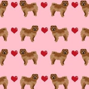 chow chow love hearts  dog breed fabric pink