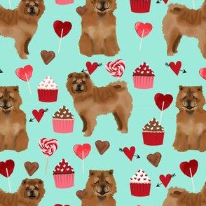 chowchow valentines cupcakes love hearts dog breed fabric turquoise