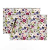 Floral - Plum Purple & Blush Flowers (frost gray) Garden Blooms Baby Girl Nursery