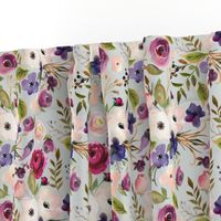 Floral - Plum Purple & Blush Flowers (frost gray) Garden Blooms Baby Girl Nursery