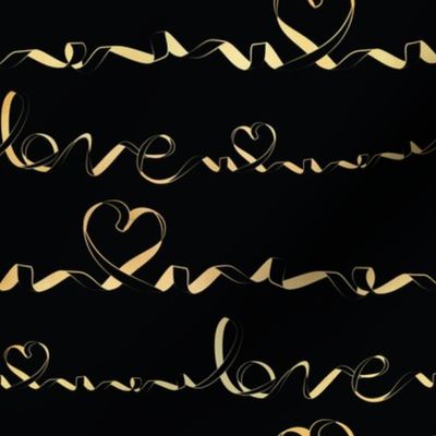 Love me tight  // black background golden ribbons