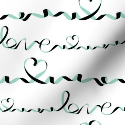 Love me tight  // white background black & mint ribbons