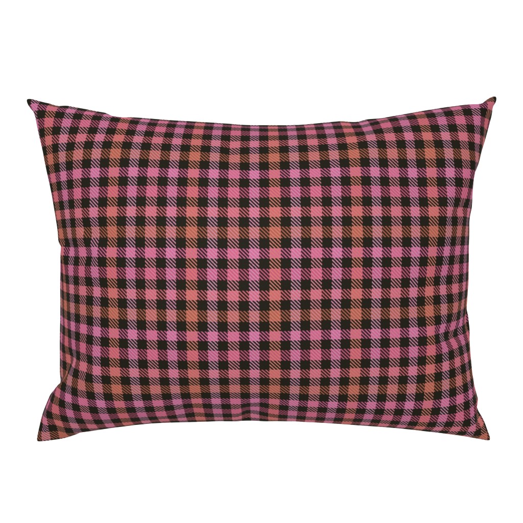 8 Color Asymmetrical Plaid in Pinks Peaches and Black