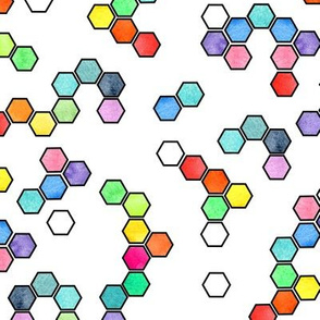 Rainbow hexagons on white